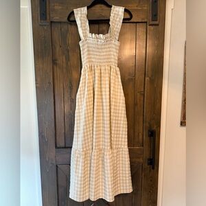 Beige Gingham Maxi Dress